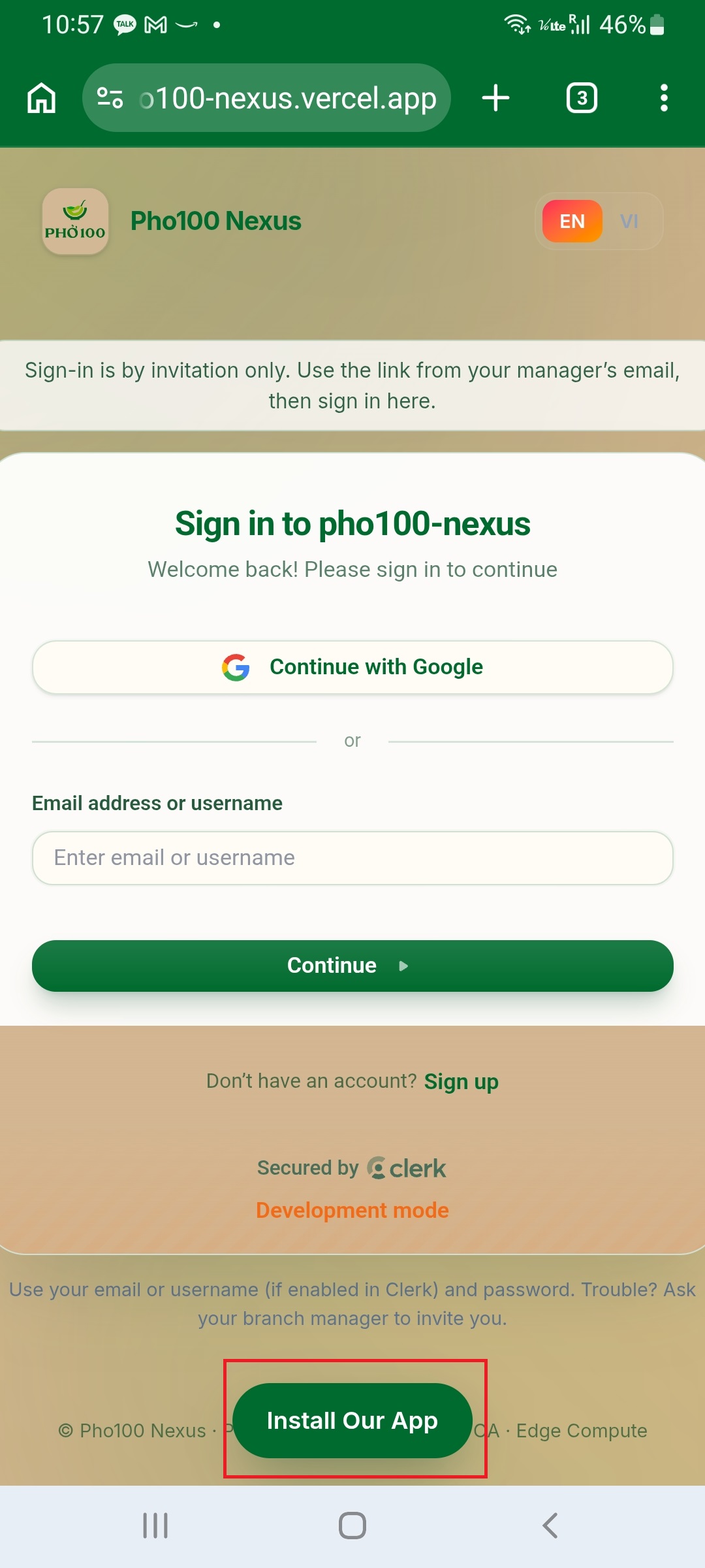 Sign-in on Android (Chrome)
